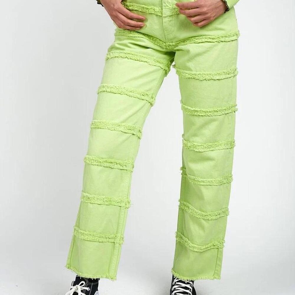 NEW The Ragged Priest Lethal Infringement Lime Green Paneled Dad Jeans Womens 26